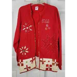 Vtg JERZEES Sweatshirt Size Large Jacket Christmas Poinsetta Made In USA READ